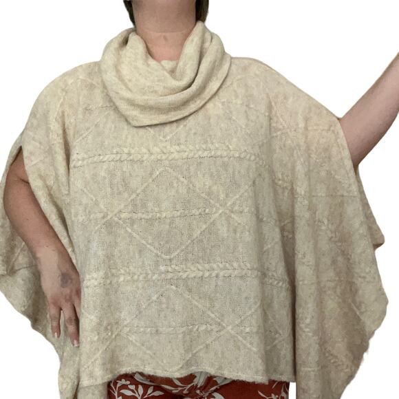 Women's Cowl Turtleneck Oversized Poncho Sweater One Size, World Market, Cream - Picture 7 of 12